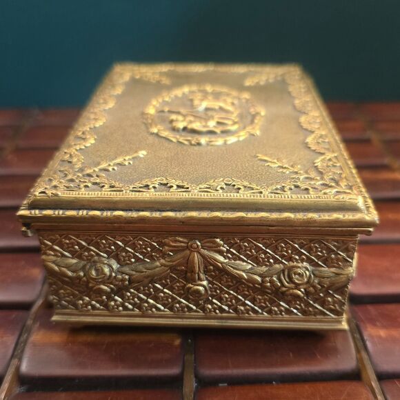 Antique Repousse Ornate Bronze Box Classical Posidon Hippocampus Triton Design - Picture 7 of 8